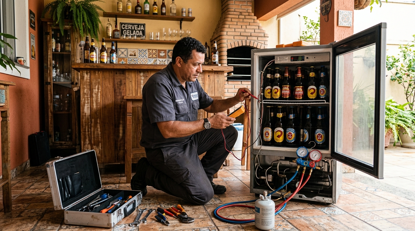 Recarga de gás no circuito de refrigeração de uma cervejeira no Bosque, Campinas‑SP