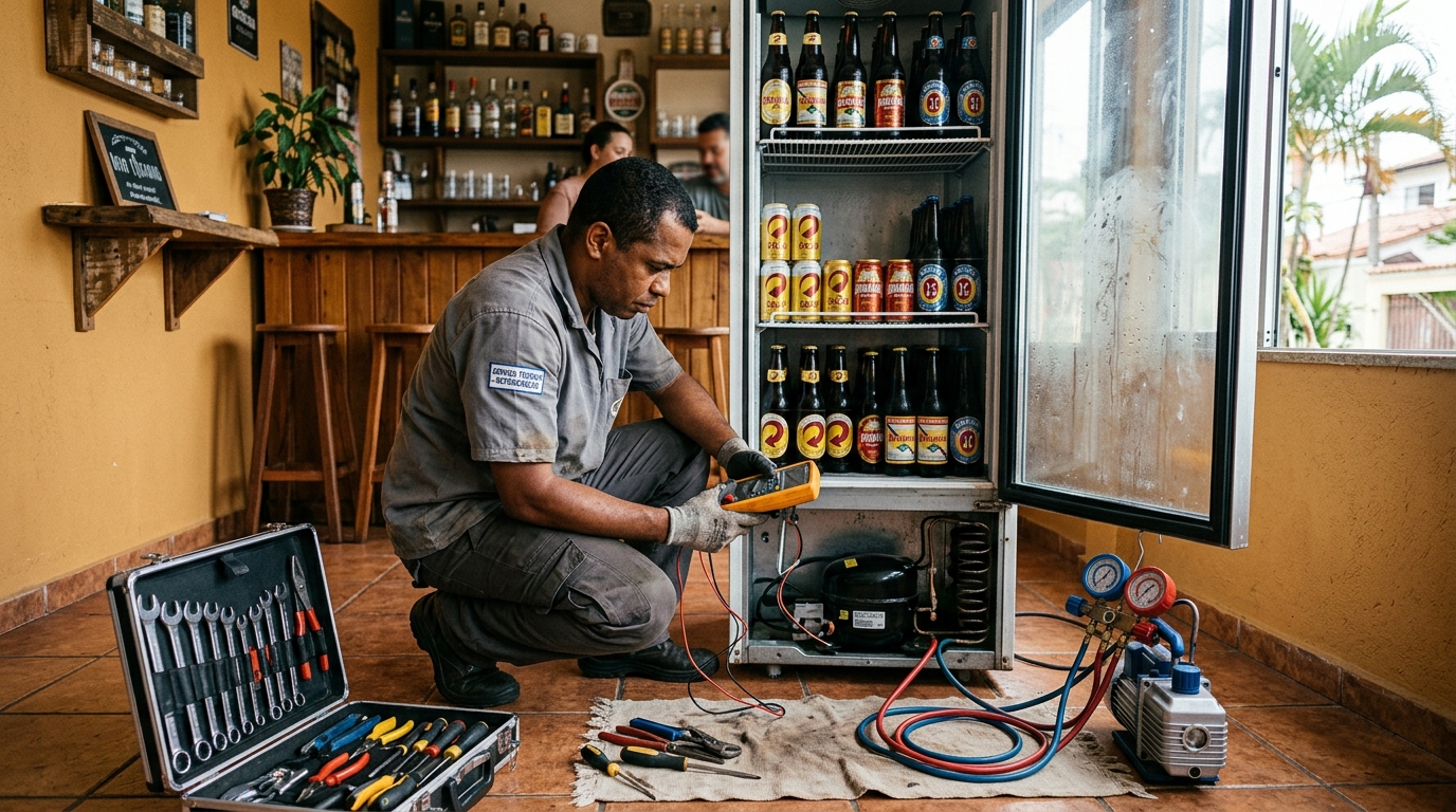 Substituição do termostato de uma cervejeira no Bosque, Campinas‑SP